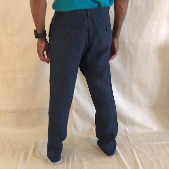 Men's navy blue linen Pants - Picture 3 of 10